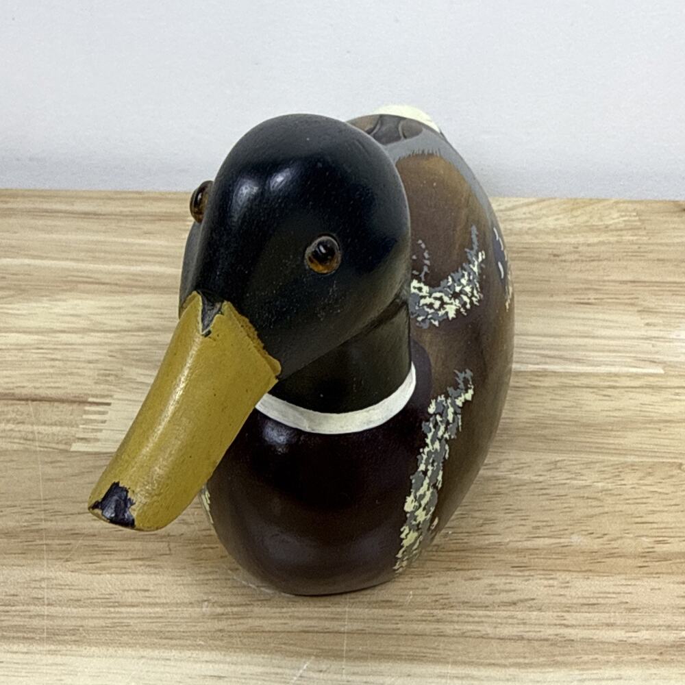 Wood Carved Mallard Duck Decoy Hand-painted Smooth Glossy Unmarked 10” - Picture 4 of 8